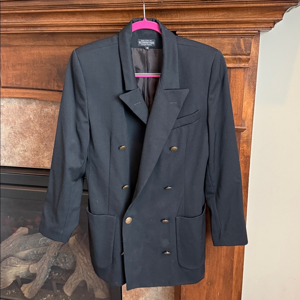 Black double breasted wool classic blazer jacket J Peterman Company size 10
